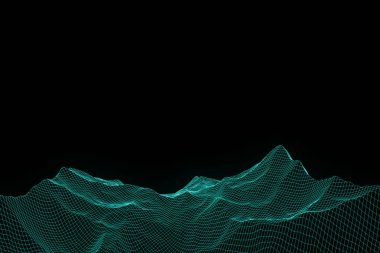 Tel Çerçeve hologramı tarzı dağ. Güzel 3d render