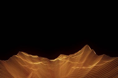 Tel Çerçeve hologramı tarzı dağ. Güzel 3d render