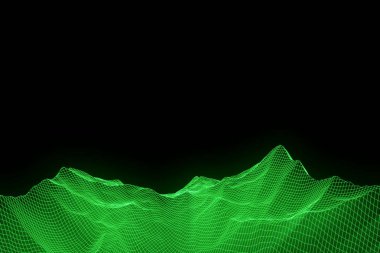 Tel Çerçeve hologramı tarzı dağ. Güzel 3d render