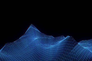 Tel Çerçeve hologramı tarzı dağ. Güzel 3d render