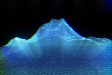 Tel Çerçeve hologramı tarzı dağ. Güzel 3d render