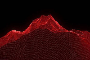Tel Çerçeve hologramı tarzı dağ. Güzel 3d render
