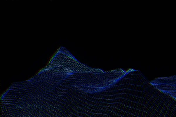 와이어 프레임 홀로그램 스타일에 산입니다. 멋진 3d 렌더링 — 스톡 사진