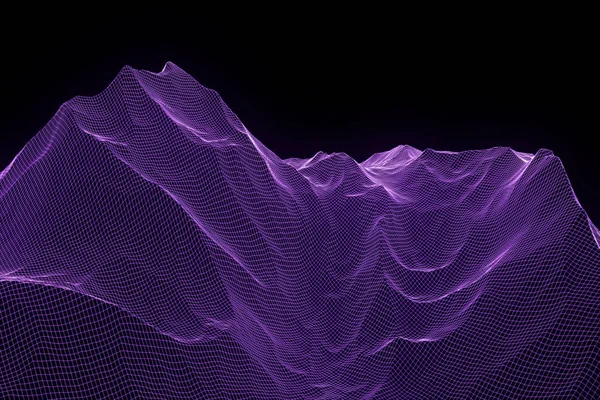 Tel Çerçeve hologramı tarzı dağ. Güzel 3d render