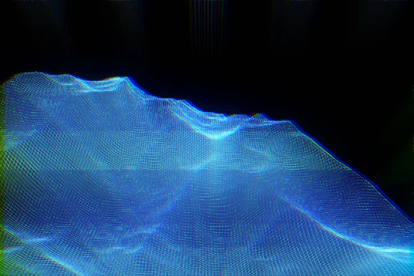 Tel Çerçeve hologramı tarzı dağ. Güzel 3d render — Stok fotoğraf