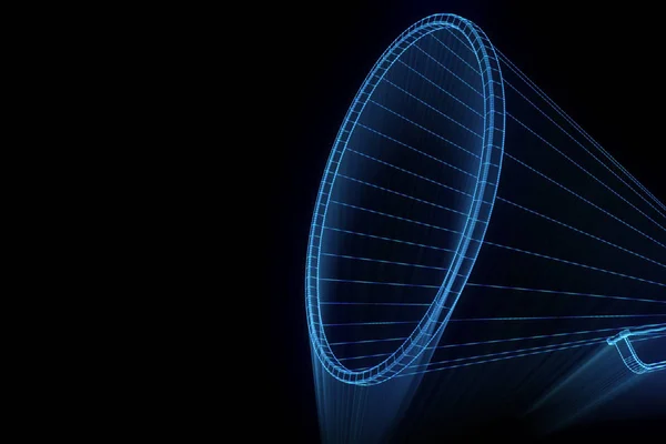 Megaphone in Hologram Wireframe Style. Nice 3D Rendering — Stock Photo, Image