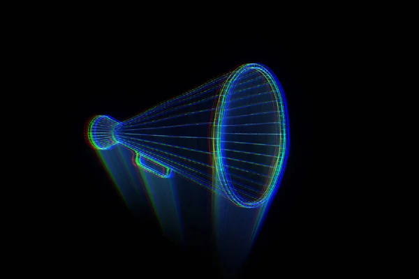 Megaphone in Hologram Wireframe Style. Nice 3D Rendering — Stock Photo, Image