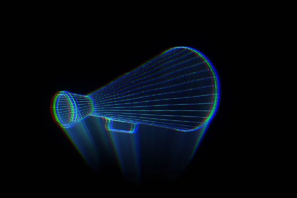 Megafone em holograma Wireframe Style. Boa renderização 3D — Fotografia de Stock