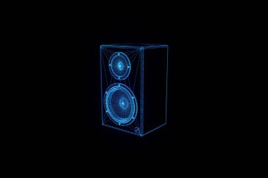 3D müzik hoparlör tel çerçeve hologramı tarzı. Güzel 3d render