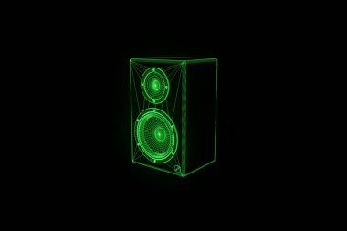 3D müzik hoparlör tel çerçeve hologramı tarzı. Güzel 3d render
