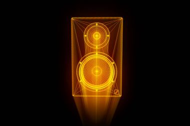 3D müzik hoparlör tel çerçeve hologramı tarzı. Güzel 3d render
