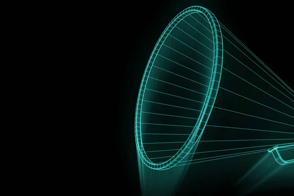 Megaphone in Hologram Wireframe Style. Nice 3D Rendering — Stock Photo, Image