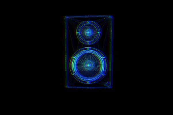 Altavoz de música 3D en estilo holograma Wireframe. Niza 3D Rendering — Foto de Stock
