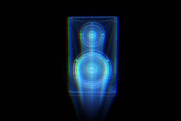Orador de música 3D em estilo holograma Wireframe. Boa renderização 3D — Fotografia de Stock