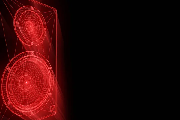 3D müzik hoparlör tel çerçeve hologramı tarzı. Güzel 3d render