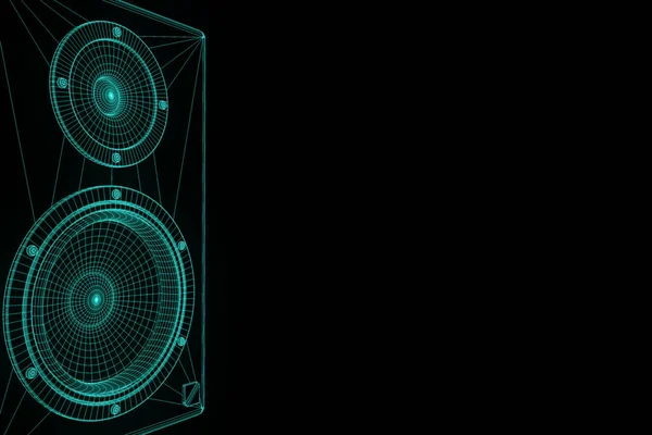 3D Music Speaker in Wireframe Hologram Style. Nice 3D Rendering — Stock Photo, Image