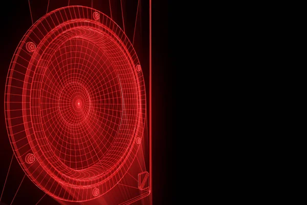 3D müzik hoparlör tel çerçeve hologramı tarzı. Güzel 3d render