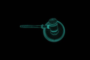 Açık artırma çekiç Hologram tel kafes tarzı. Güzel 3d render