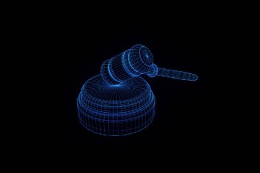 Açık artırma çekiç Hologram tel kafes tarzı. Güzel 3d render