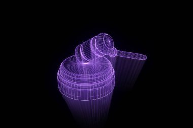 Açık artırma çekiç Hologram tel kafes tarzı. Güzel 3d render