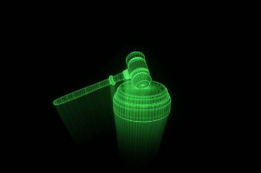 Açık artırma çekiç Hologram tel kafes tarzı. Güzel 3d render