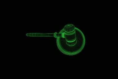 Açık artırma çekiç Hologram tel kafes tarzı. Güzel 3d render