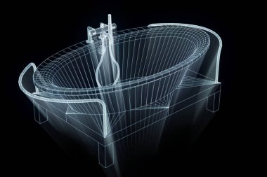 Hologram tel kafes tarzı küvet. Güzel 3d render