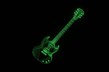 3D gitar Hologram tel kafes tarzı. Güzel 3d render