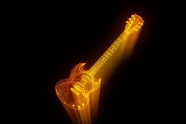 3D gitar Hologram tel kafes tarzı. Güzel 3d render