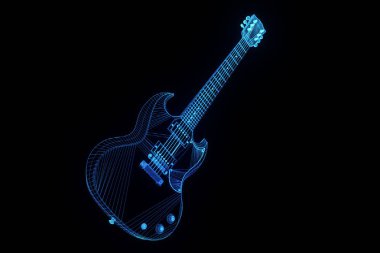 3D gitar Hologram tel kafes tarzı. Güzel 3d render