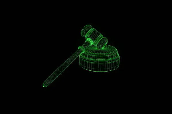 Auction Hammer in Hologram Wireframe Style. Nice 3D Rendering — Stock Photo, Image