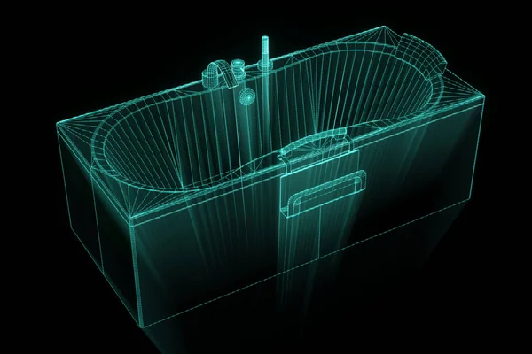 Badewanne im Hologramm Wireframe-Stil. schönes 3D-Rendering — Stockfoto