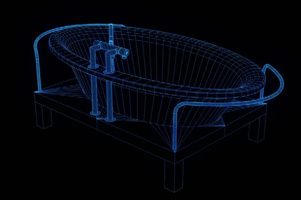 Banheira em estilo holograma Wireframe. Boa renderização 3D — Fotografia de Stock