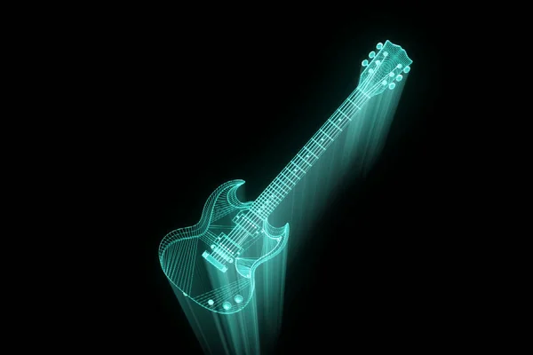 3D κιθάρα σε ολόγραμμα Wireframe στυλ. Ωραία 3d Rendering — Φωτογραφία Αρχείου