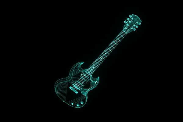 3D Guitar in Hologram Wireframe Style. Nice 3D Rendering — Stock Photo, Image