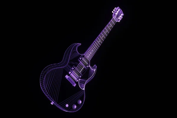 Guitarra 3D em estilo holograma Wireframe. Boa renderização 3D — Fotografia de Stock