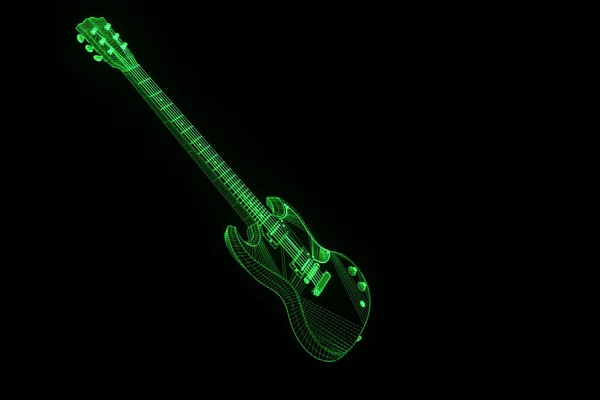 3D gitár Hologram drótváz stílusban. Szép 3D-s renderelés — Stock Fotó