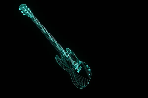 Guitarra 3D em estilo holograma Wireframe. Boa renderização 3D — Fotografia de Stock