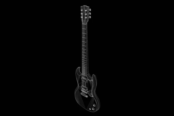 Guitarra 3D en estilo Holograma Wireframe. Niza 3D Rendering —  Fotos de Stock