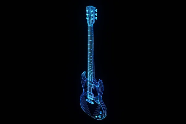 Chitarra 3D in stile Wireframe ologramma. Rendering 3D piacevole — Foto Stock