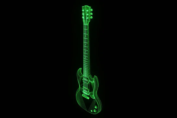 Guitarra 3D en estilo Holograma Wireframe. Niza 3D Rendering —  Fotos de Stock