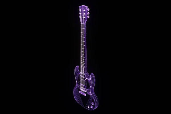 Chitarra 3D in stile Wireframe ologramma. Rendering 3D piacevole — Foto Stock