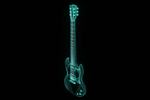 Guitare 3D dans le style Wireframe Hologramme. Belle rendu 3D — Photo