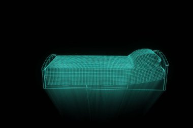 Hologram tel kafes tarzı yatakta. Güzel 3d render
