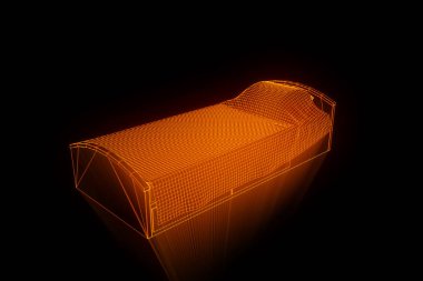 Hologram tel kafes tarzı yatakta. Güzel 3d render