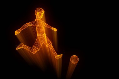 Hareket insan Tel Çerçeve hologramı. Güzel 3d render
