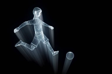 Hareket insan Tel Çerçeve hologramı. Güzel 3d render