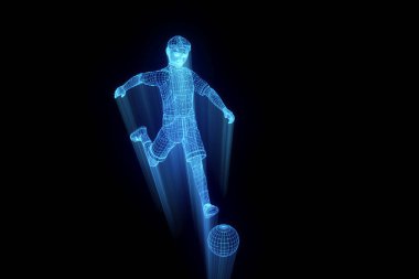 Hareket insan Tel Çerçeve hologramı. Güzel 3d render