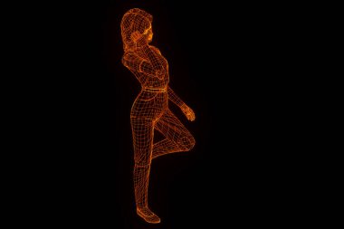 Hareket insan Tel Çerçeve hologramı. Güzel 3d render