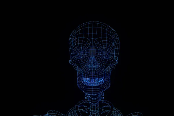인간의 골격 와이어 프레임 모션에서 홀로그램입니다. 멋진 3d 렌더링 — 스톡 사진